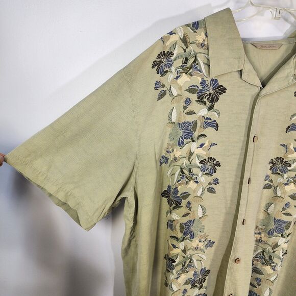 Paradise Collection Shirt Mens XXL Green Floral 100% Silk Button Hawaiian Beach - Picture 4 of 11